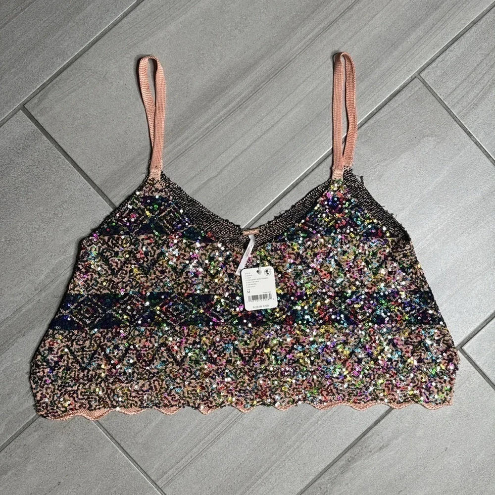 Free People Twilight Rose Combo Tank Sequin Crop Camisole in Pink and Blue - Picture 3 of 9